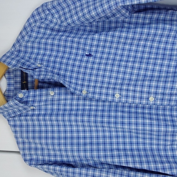 Ralph Lauren Mens Blue Checker Button Down Dress Shirt Preppy Blue PONY Sz.M - Picture 2 of 8